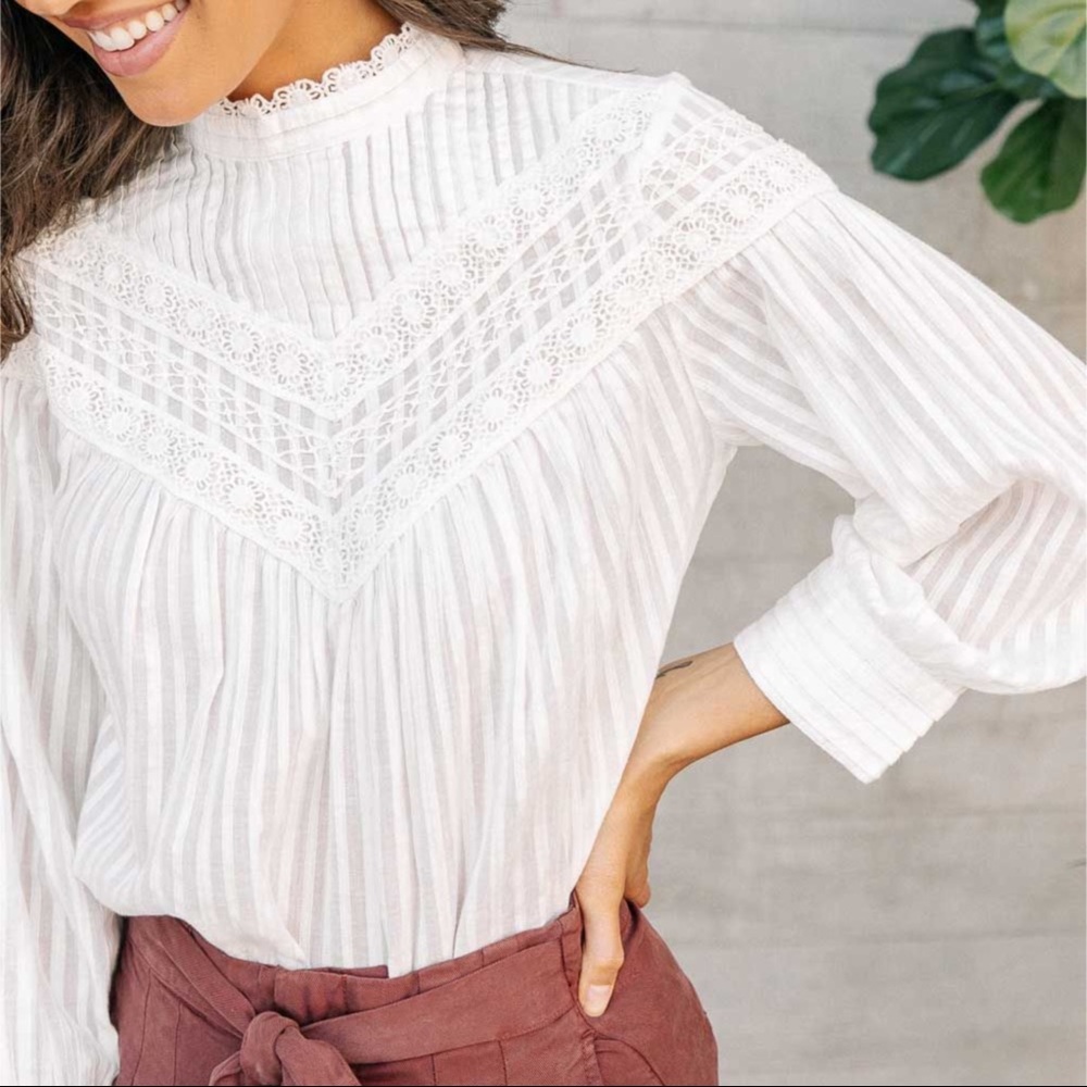White Pintuck Lace Blouse